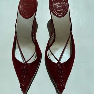 CHRISTIAN DIOR VINTAGE Red Leather Pointed Toe Heel